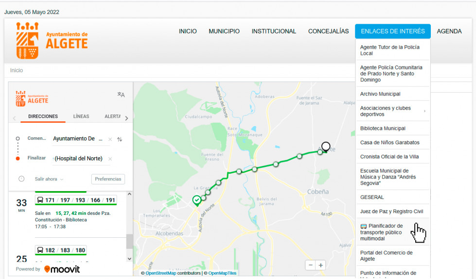 Algete presenta un planificador de transporte publico multimodal