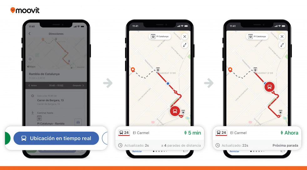 Moovit muestra ahora la ubicacion del vehiculo en tiempo real